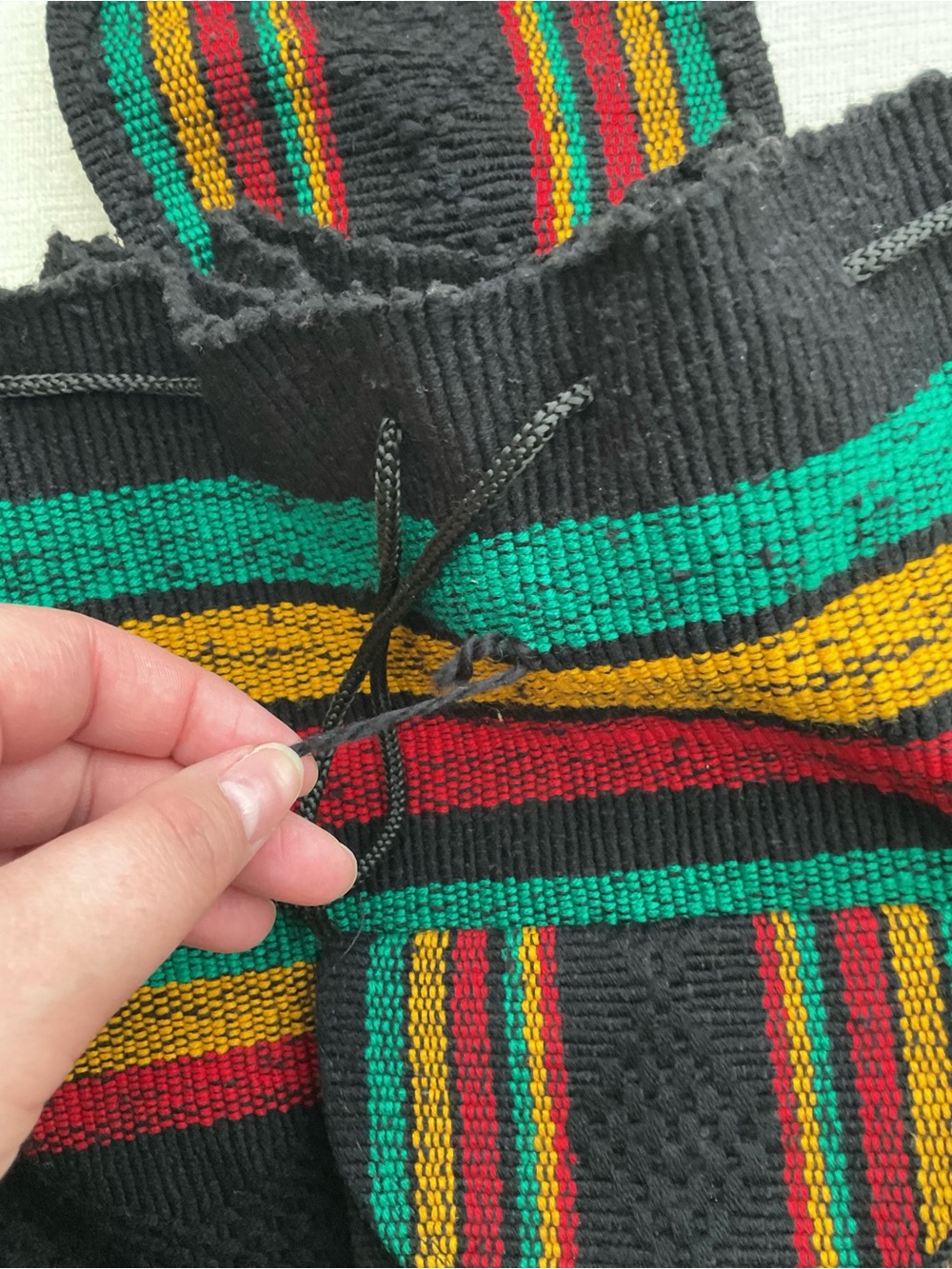 Handwoven Striped Hooded Backpack - Black with Red, Green & Gold - Picture 6 of 7